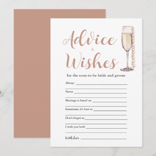 Invitation Gold Pearls & Prosecco Conseils et Wish Game Card (Devant / Derrière)