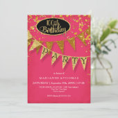 Invitation Gold Pennant Any Year Pink Birthday Confetti (Debout devant)