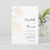 Invitation Gold Peonies Romance Élégant Mariage floral croqui (Debout devant)