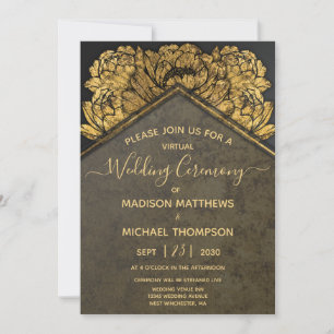 Invitation Gold Peony Mariage virtuel Livestream Mariage Invi