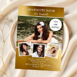 Invitation Gold photo collage luxe anniversaire<br><div class="desc">Créez votre propre collage photo unique. Utilisez quatre,  4 de vos photos préférées. Personnalisez et ajoutez un nom et des détails du parti. Un arrière - plan à l'allure fausse or,  texte blanc.</div>