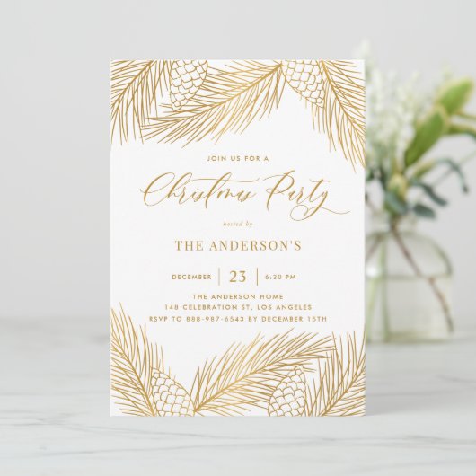 Invitation Gold Pinecones et Pine Needles Fête (Debout devant)