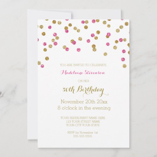 Invitation Gold Pink Fuchsia Confetti 50e anniversaire (Dos)