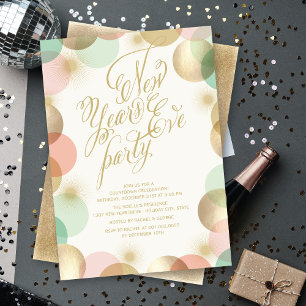 Invitation Gold Pink Mint Confetti Stars New Year's Eve Party