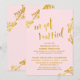 Invitation Gold & Pink Nous sommes mariés Soirée de mariage p