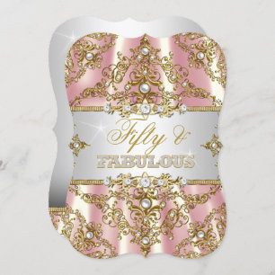 Invitation Gold Pink Pearl Damask Cinquante et fabuleux
