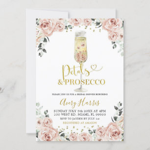 Invitation Gold Pink Rose Petals & Prosecco Bridal Shower
