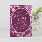 Invitation Gold Plum Lilac Acrylique Brushstroke Graduation (Debout devant)