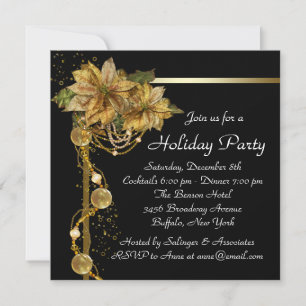 Invitation Gold Poinsettia Black Gold