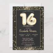 Invitation Gold Pois Black Sweet 16 Party (Devant)