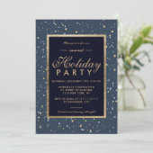 Invitation Gold pois marine bleu hiver vacances d'entreprise (Debout devant)