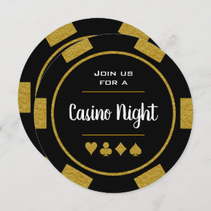 Invitation Gold Poker Chip Anniversaire Casino Night