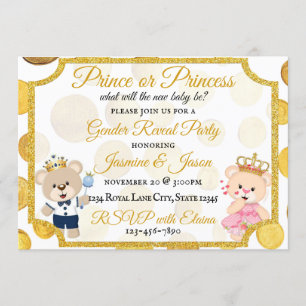 Invitation Gold Polka Dot Prince ou Princess