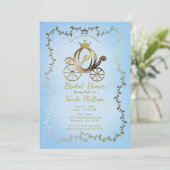 Invitation Gold Princess Carriage Blue Storybook Bridal (Debout devant)