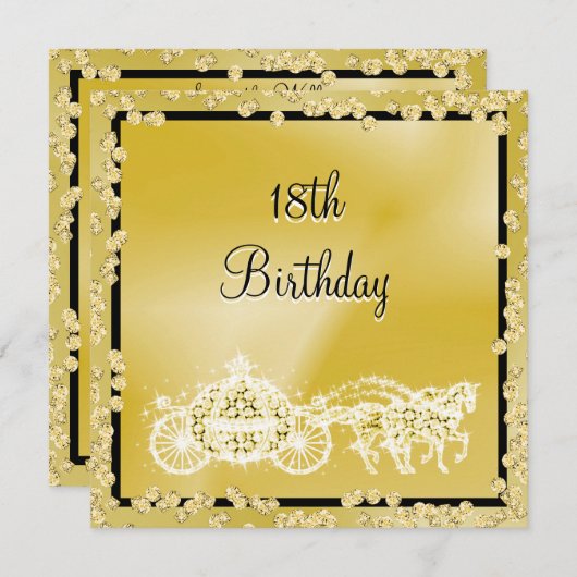 Invitation Gold Princess Coach & Horses 18e anniversaire (Devant / Derrière)