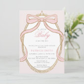 Invitation Gold Princess Coquette Baby shower à cou rose (Debout devant)