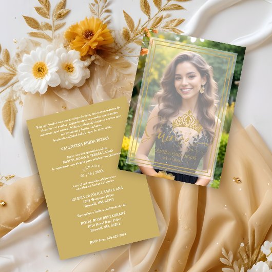 Invitation Gold Princess Tiara Exquisite Overlay Vellum XV