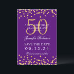 Invitation Gold Purple 50th Birthday Enregistrer la date Déta<br><div class="desc">Elégant design "50th Birthday Party" avec faux confettis de parties scintillant & détails texte. Facile à utiliser et facile à personnaliser. Commandez aujourd'hui !</div>