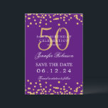 Invitation Gold Purple 50th Birthday Enregistrer la date Déta<br><div class="desc">Elégant design "50th Birthday Party" avec faux confettis de parties scintillant & détails texte. Facile à utiliser et facile à personnaliser. Commandez aujourd'hui !</div>