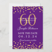 Invitation Gold Purple 60th Birthday Enregistrer la date Déta (Devant)