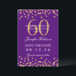 Invitation Gold Purple 60th Birthday Enregistrer la date Déta<br><div class="desc">Elégant design "60th Birthday Party" avec faux confettis de parties scintillant & détails texte. Facile à utiliser et facile à personnaliser. Commandez aujourd'hui !</div>