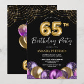 Invitation Gold Purple 65e fête d'anniversaire (Devant / Derrière)