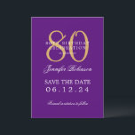Invitation Gold Purple 80th Birthday Enregistrer la date Déta<br><div class="desc">Design élégant "80th Birthday Party" avec un script de typographie formel,  nom personnalisé et texte de détails. Facile à utiliser et facile à personnaliser. Commandez aujourd'hui !</div>
