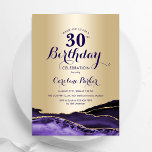 Invitation Gold Purple Agate 30e anniversaire<br><div class="desc">Invitation de fête de 30e anniversaire avec agate violet et or. Design élégant et moderne avec aquarelle agate marbre arrière - plan,  fausse parties scintillant or et typographie script de police. Carte invitation branchée parfaite pour une célébration anniversaire féminine élégante. Invitations Zazzle imprimées ou téléchargement instantané modèle imprimable numérique.</div>