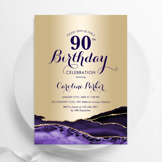 Invitation Gold Purple Agate 90e anniversaire