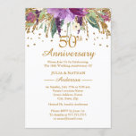 Invitation Gold Purple Amethyst Floral 50e Anniversaire<br><div class="desc">Plus d'invitations florales au magasin Little Bayleigh ! Nous avons utilisé des oeuvres d'art de : www.createthecut.com</div>