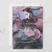 Invitation Gold Purple Blue Hydrangea Surprise 50e anniversai (Devant)