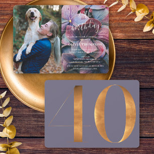Invitation Gold Purple Blue Hydrangeas 40e anniversaire Photo