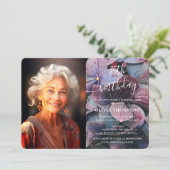 Invitation Gold Purple Blue Hydrangeas 75e anniversaire Photo (Debout devant)