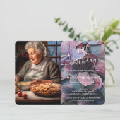 Invitation Gold Purple Blue Hydrangeas 80e anniversaire Photo (Debout devant)