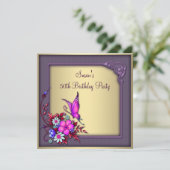 Invitation Gold Purple Butterfly Womans 50e fête d'anniversai (Debout devant)
