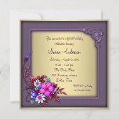 Invitation Gold Purple Butterfly Womans 50e fête d'anniversai (Dos)