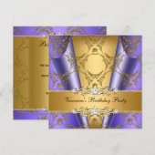 Invitation Gold Purple Damask Floral Élégante fête d'annivers (Devant / Derrière)