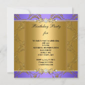 Invitation Gold Purple Damask Floral Élégante fête d'annivers (Dos)
