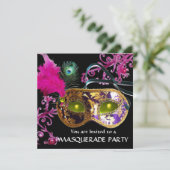 Invitation GOLD PURPLE FEATHER DAMASK MASK Masquerade Party (Debout devant)