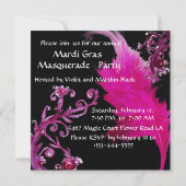 Invitation GOLD PURPLE FEATHER DAMASK MASK Masquerade Party (Dos)