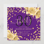 Invitation Gold Purple Floral Parties scintillant 30e Anniver (Devant)