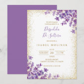 Invitation Gold Purple Lavender Fête des mariées espagnole (Devant / Derrière)