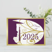 Invitation Gold/Purple Man Silhouette 2025 Graduation Party (Debout devant)
