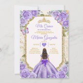 Invitation Gold Purple Mis Quince Lavande 15 Anos Crown (Devant)