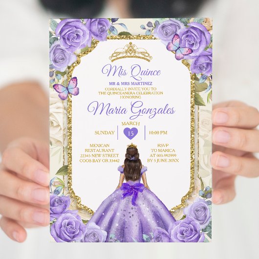 Invitation Gold Purple Mis Quince Lavande 15 Anos Crown