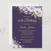 Invitation Gold Purple Sparkle Floral 60e anniversaire Invita (Devant)