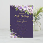Invitation Gold Purple Sparkle Floral 70e anniversaire Invita (Debout devant)