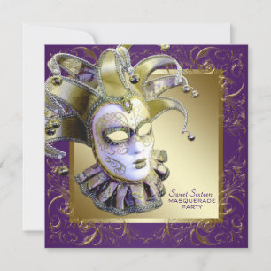Invitation Gold Purple Sweet sixteen Masquerade
