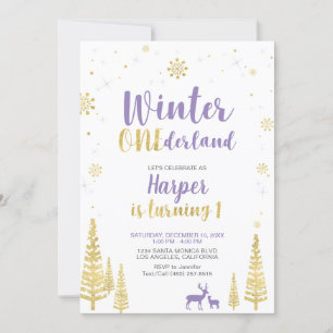 Invitation Gold & Purple, Winter Girl 1er anniversaire Invita