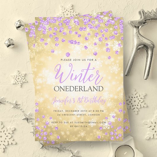 Invitation Gold Purple Winter ONEDERLAND 1er anniversaire